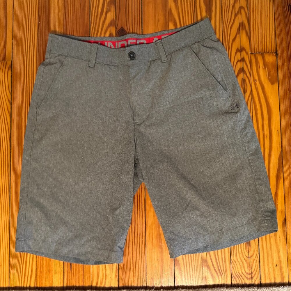 $75 Mens Under Armour Golf Shorts Gray 32 Medium Heat Gear flat front BLOWOUT!!!